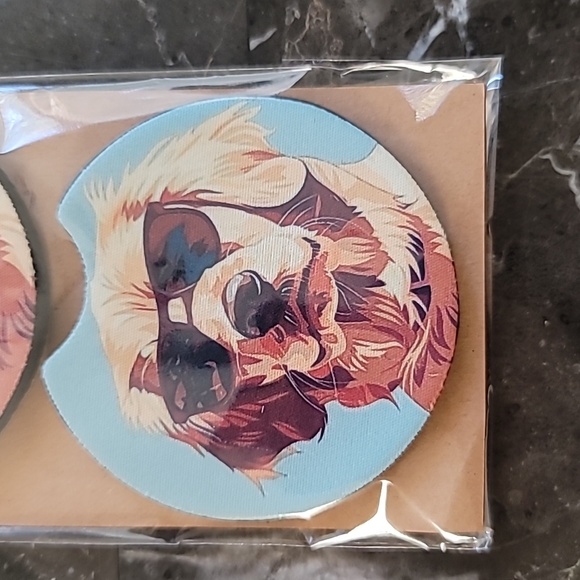 Dog With Sunglasses Handmade Reuseable Neoprene Set of 2 Cup Holder Car Coasters - Picture 3 of 4